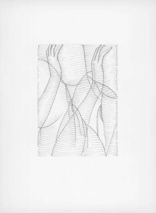 Albert Baronian: Achraf Touloub, Untitled (Reflets gravés), ink on paper, 45x33cm, 2016.