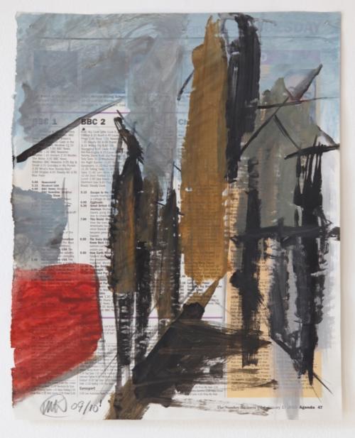 Rubicon Gallery: Michael Kane, Life Story 22, Acrylic and Ink on Newsprint, 34.5 x 27.5cm, 2009-2010.