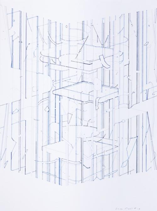 Galerie Catherine Putman: Keita Mori, Untitled, fil de coton et fil de soie sur papier, 76x56cm, 2017.