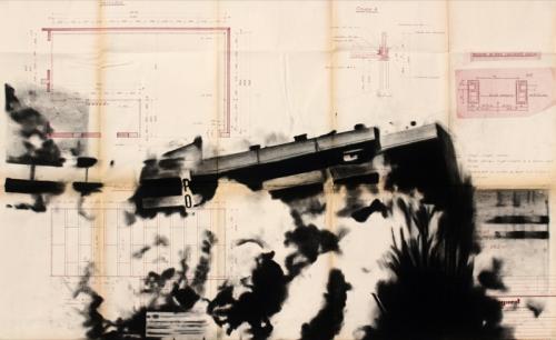 Artitude Galerie: Gabriel Folli, POUR QUE NAISSE UN NOUVEAU QUARTIER #4, fusain sur plan, 64x105cm, 2016.