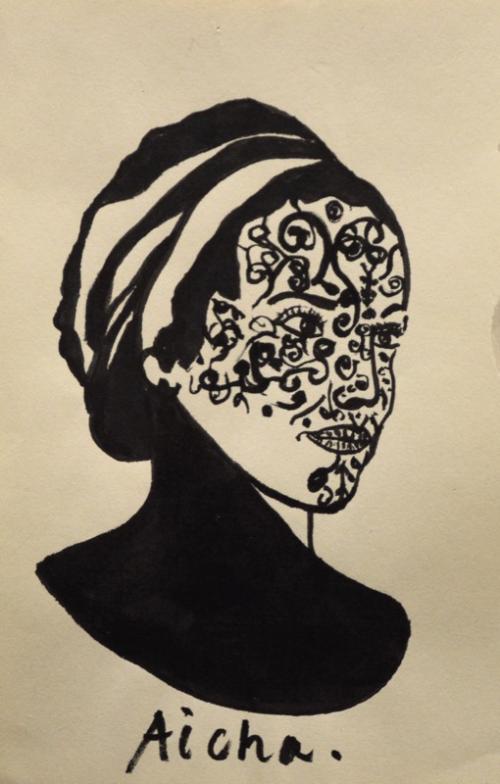 Galerie Van De Weghe: Hamid El Kanbouhi, Aicha, ink on paper, 22x15cm, 2015.