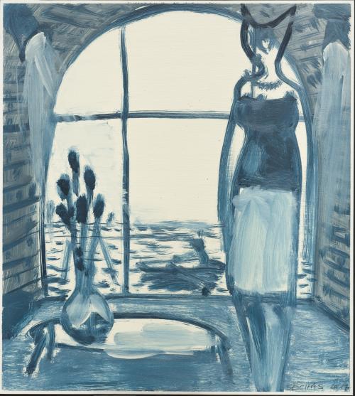 Albert Baronian/Yoko Uhoda: Alain Séchas, Intérieur gris bleu 5, oil on paper, 43,5 x 39 cm, 2016.