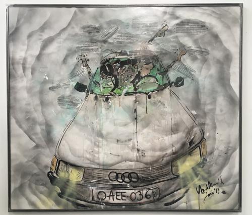 Galerie Nathalie Obadia: Joris Van de Moortel, Written in the stars, watercolour, India ink, pencil, acrylic, collage on paper fixed with UV varnish, antireflective Plexiglas and steel artist's frame, 152 x 172 cm, 2019.