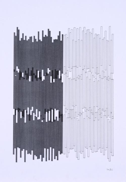 DAM Gallery: Vera Molnár, Double structure, plotter drawing, ink on paper, ca. 50x30cm, unique, 1986.